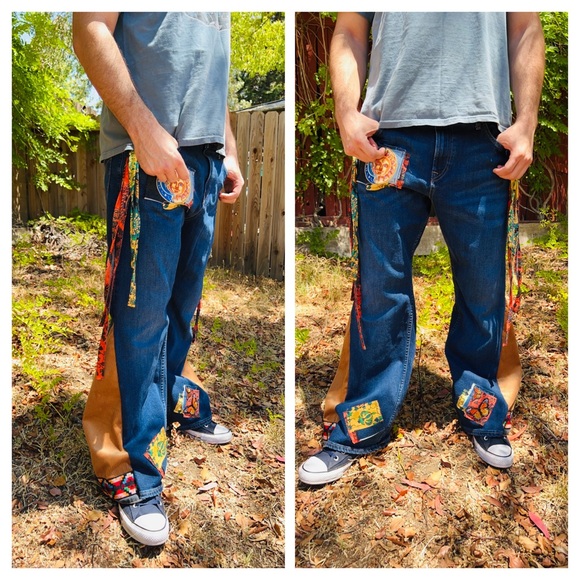 Bell bottom Jeans Unisex Upcycled Mens Jeans - Picture 5 of 10